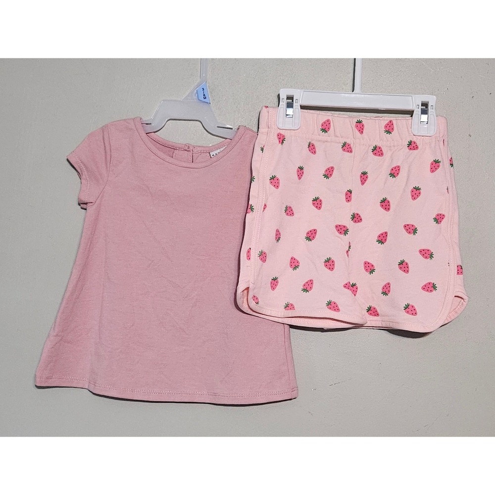 🩷Max Studio/ little Me Baby Girls Pink Strawberry Shorts and T-Shirt  Set 18M💜